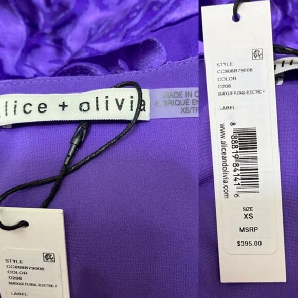 NWT SOS Alice + Olivia Dominica Wrap Top in Baroque Floral Electric Purple  XS - Picture 8 of 9